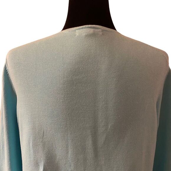Lands’ End Lightweight‎ Aqua Long Sleeve Cardigan with Front Ruffle Size Medium - Picture 7 of 11